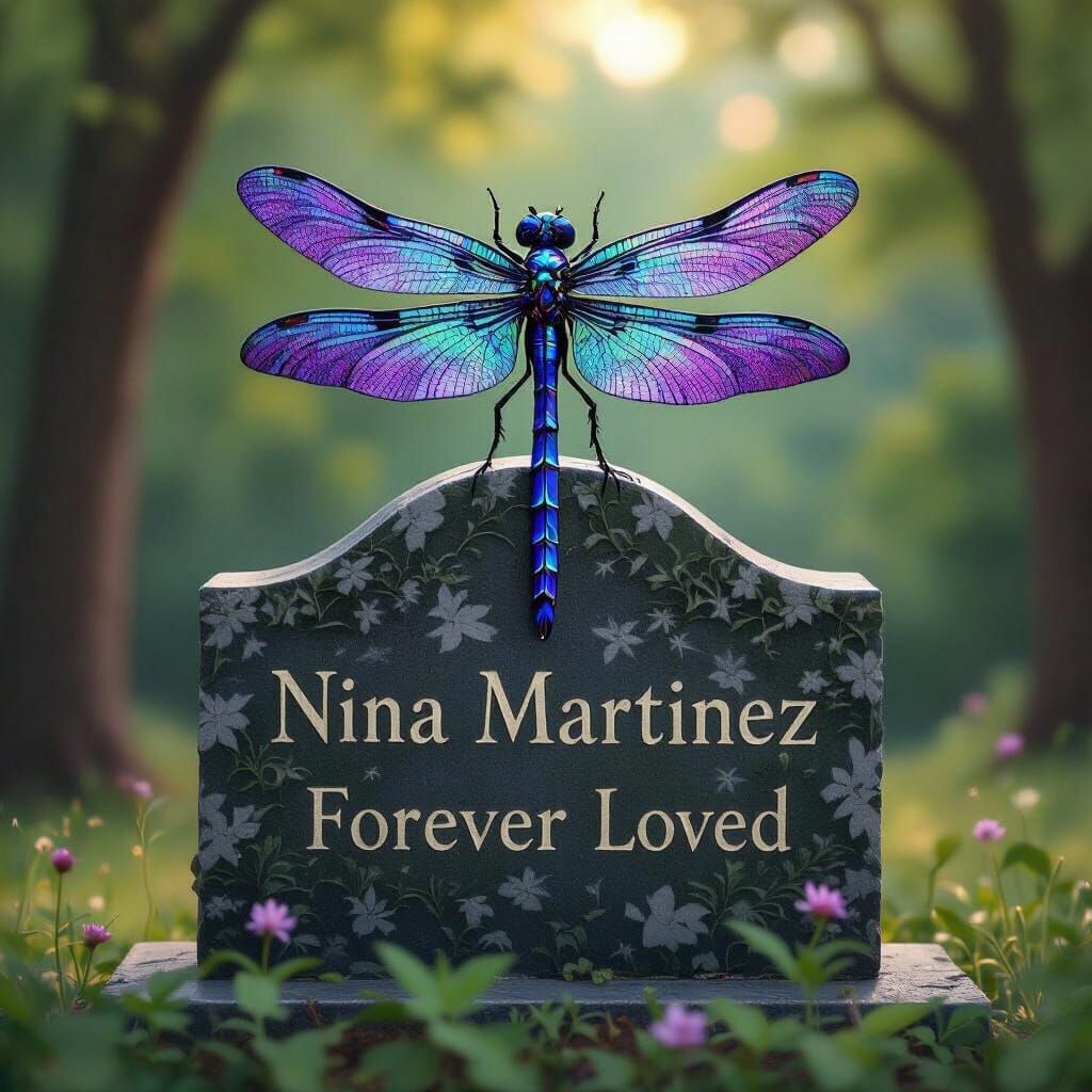 Dragonfly Adorns Nina Martinez Headstone, Illustration