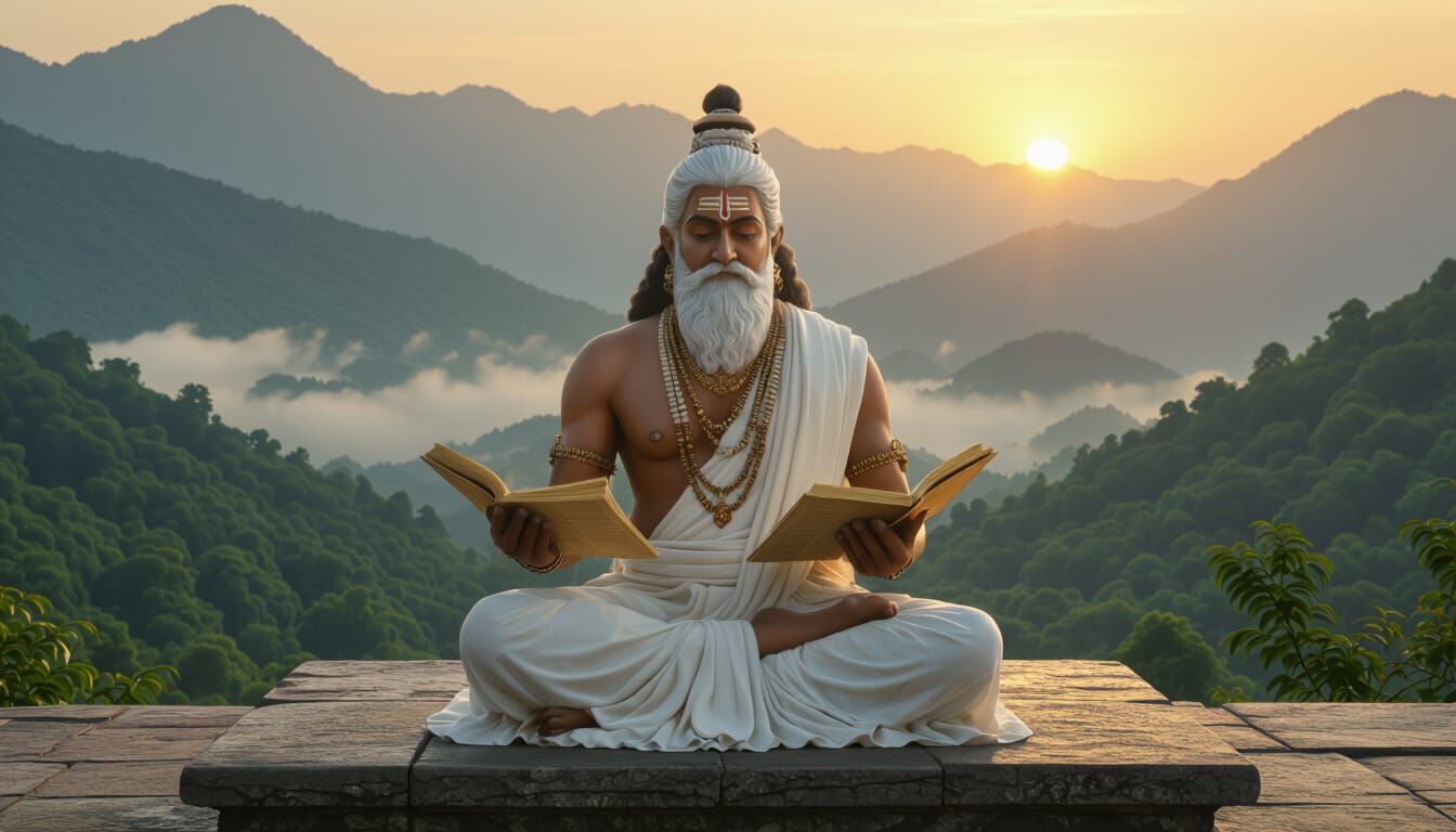 Thiruvalluvar Meditating in a Lush Mountain Landscape