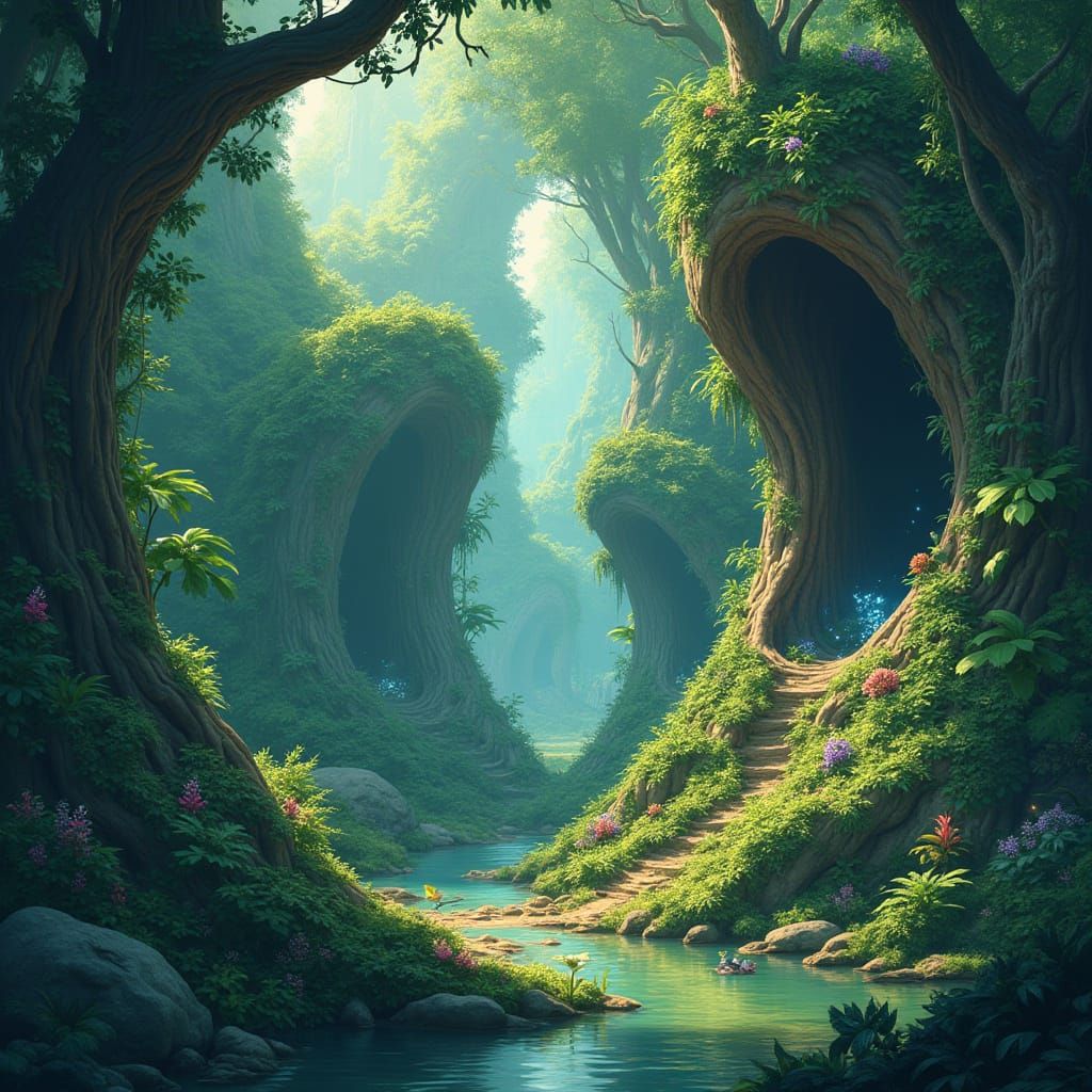 Overgrown Jungle City in Petrified Trees