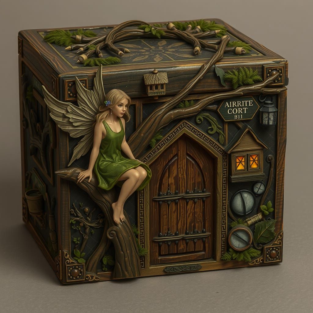 Fairy Tree House Inside Gift Box, Hyperrealistic Image