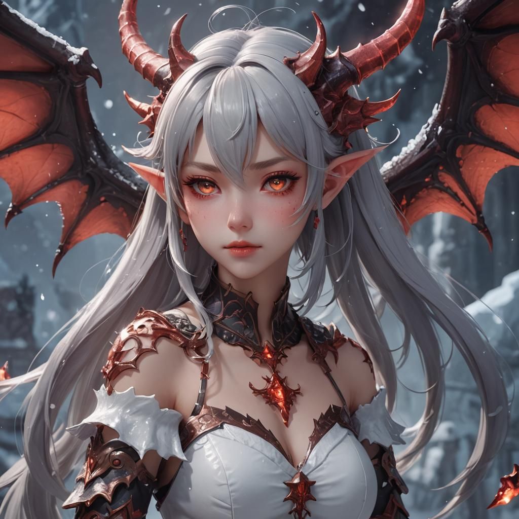 Cute Demon Girl in Ice Kingdom: 3D Anime Art