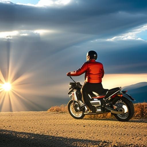 Man on motorcycle eating a hotdog