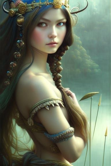 Fantasy Warrior Princess Portrait in Fantasycore Style