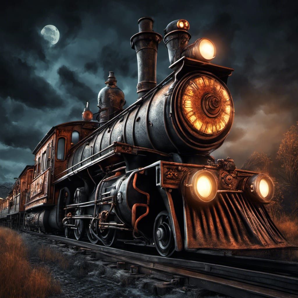 Spooky Cartoon Halloween Train in Hyperrealistic Style