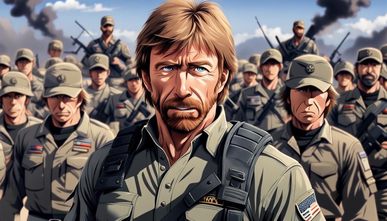 Army Chuck Norris in Anime Style, 8k
