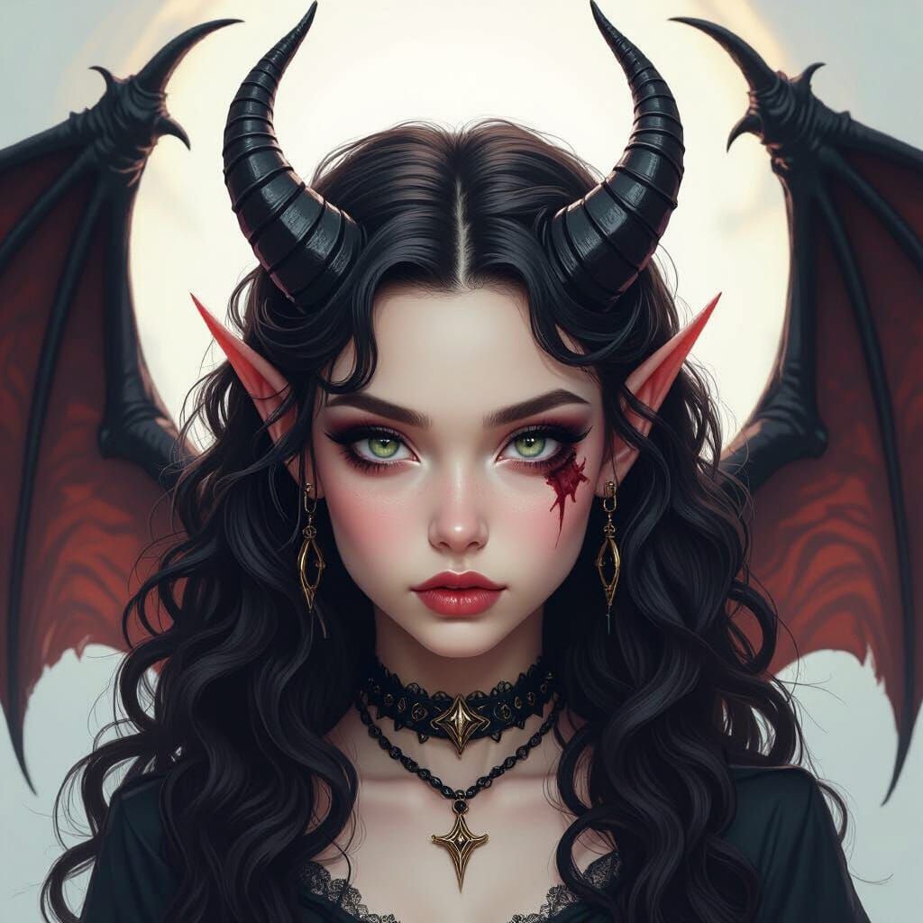 Gothic Devil Girl Illustration in Giger Beksiński Style