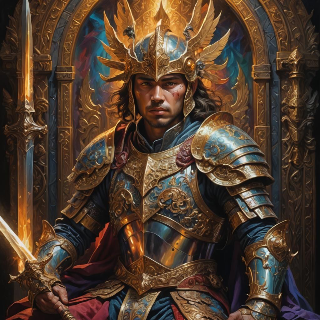 Fantasy Warrior Portrait in Vibrant Oil Painting