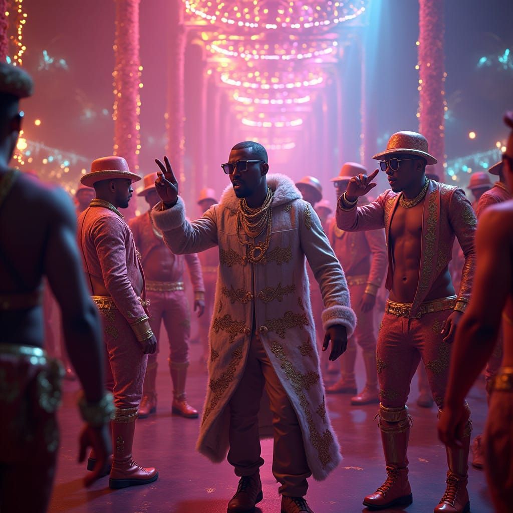 Gooner Squad in Vibrant, Whimsical Celebration with Kanye We...