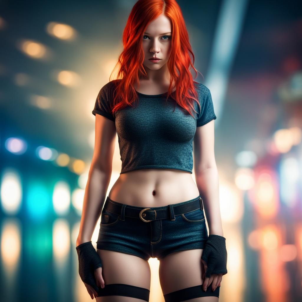 Hyperrealistic Redhead Portrait with G-String Detail