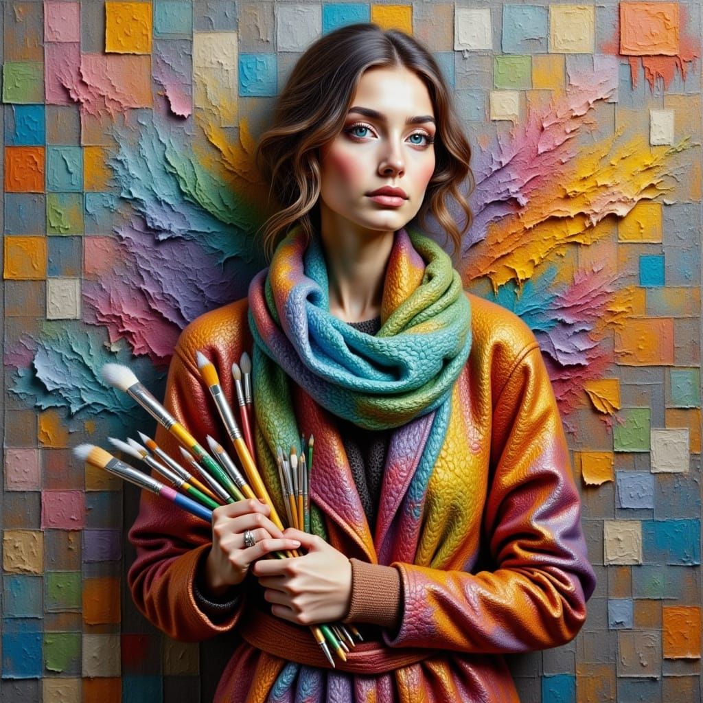 Vibrant Portrait in Impasto Style, Blending Oil Paint Effect...