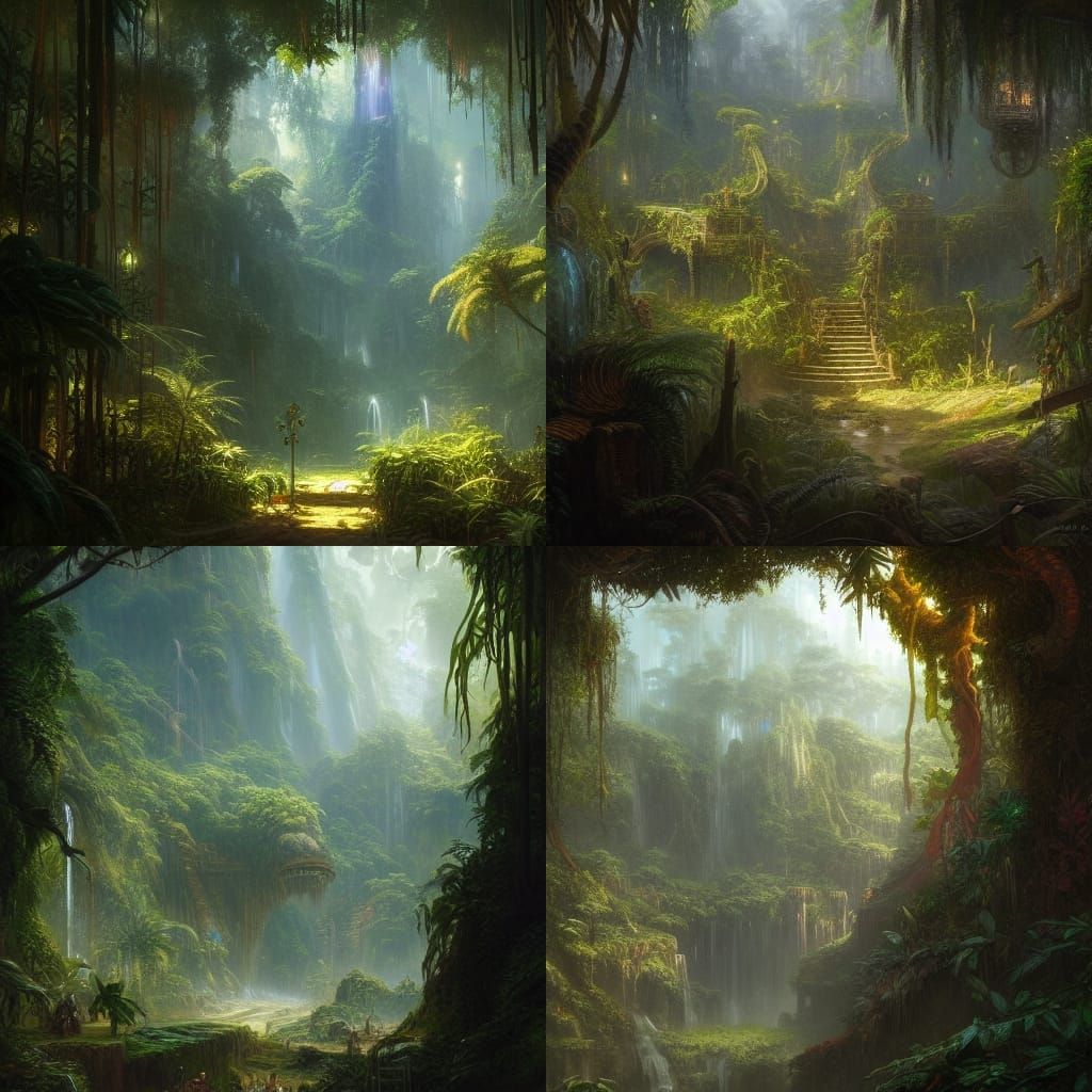 Fantasy Jungle Hidden World: Oil Painting