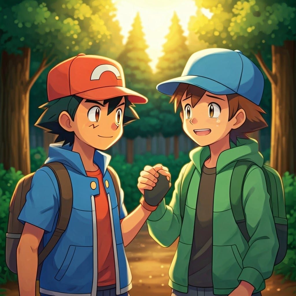 Friends Share Emotional Handshake After Victory, Anime Style