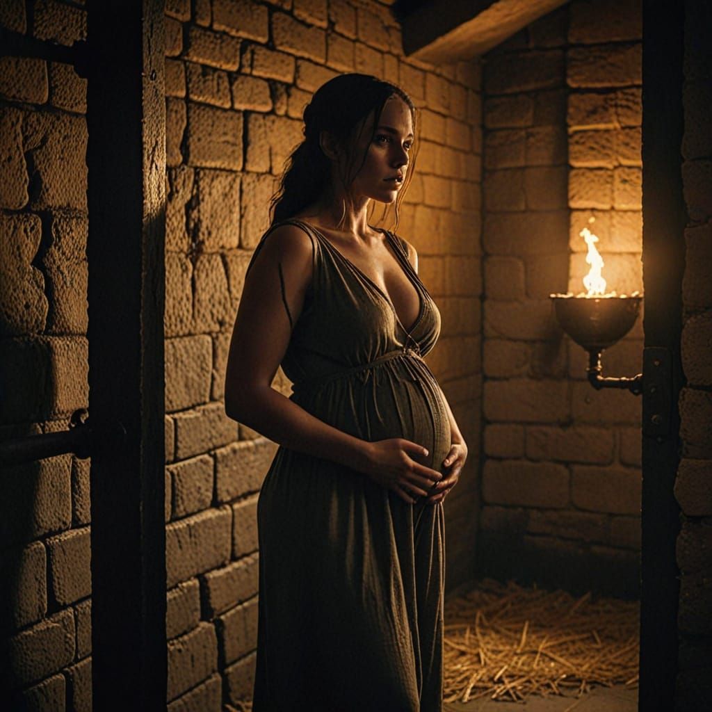 Medieval Girl in Prison Cell, Cinematic Film Still