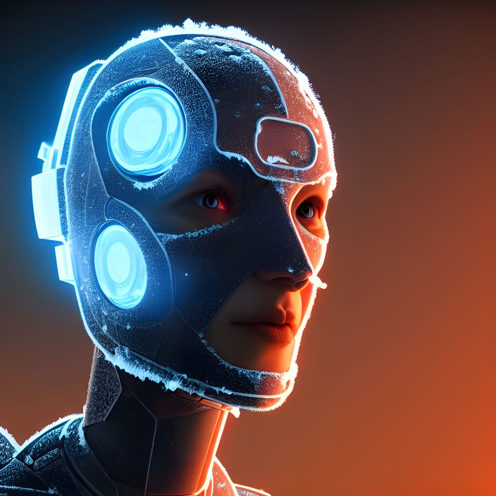 Icy Cyborg Head in Sci-Fi Digital Art