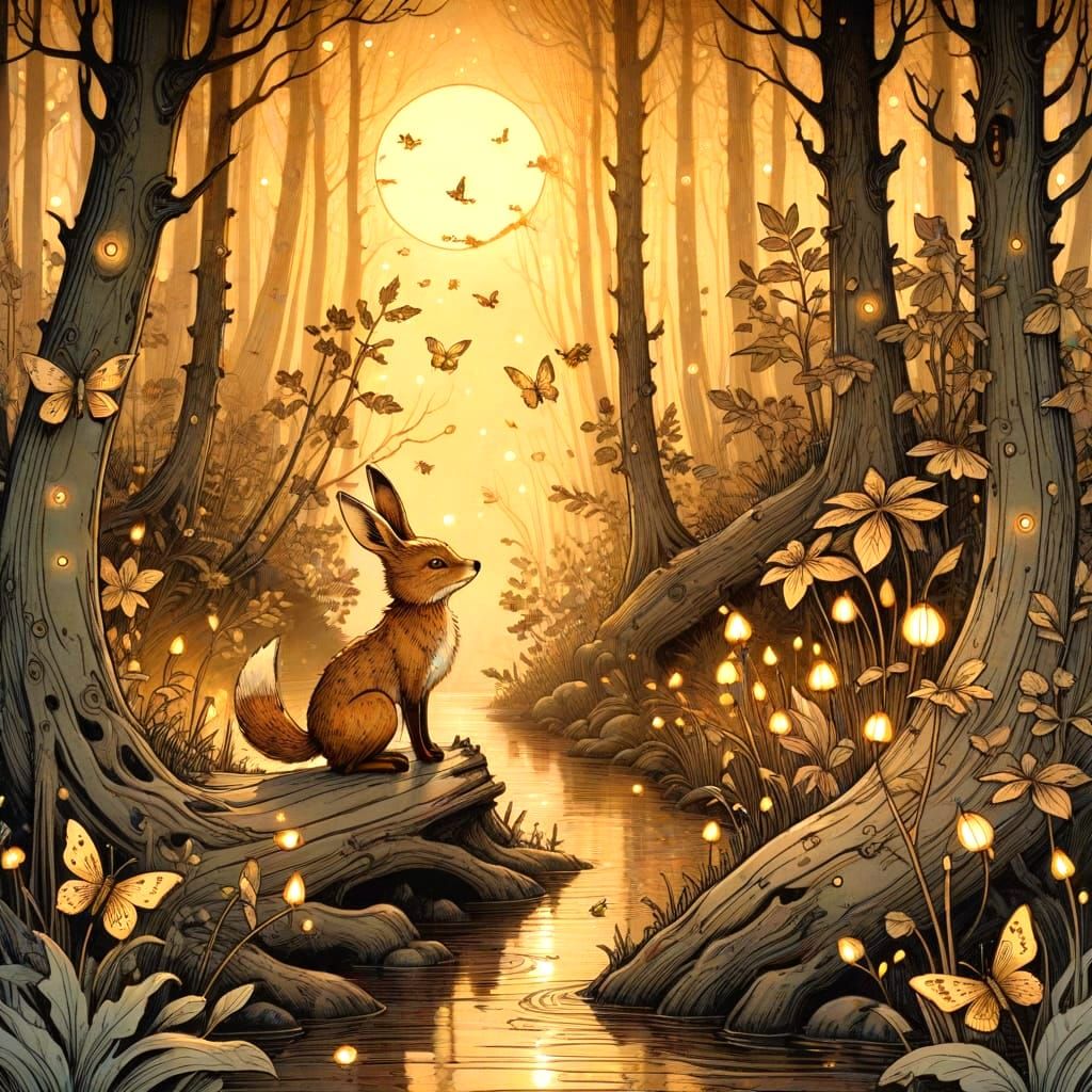 Mystical Forest Woodcarving of Whimsical Creatures