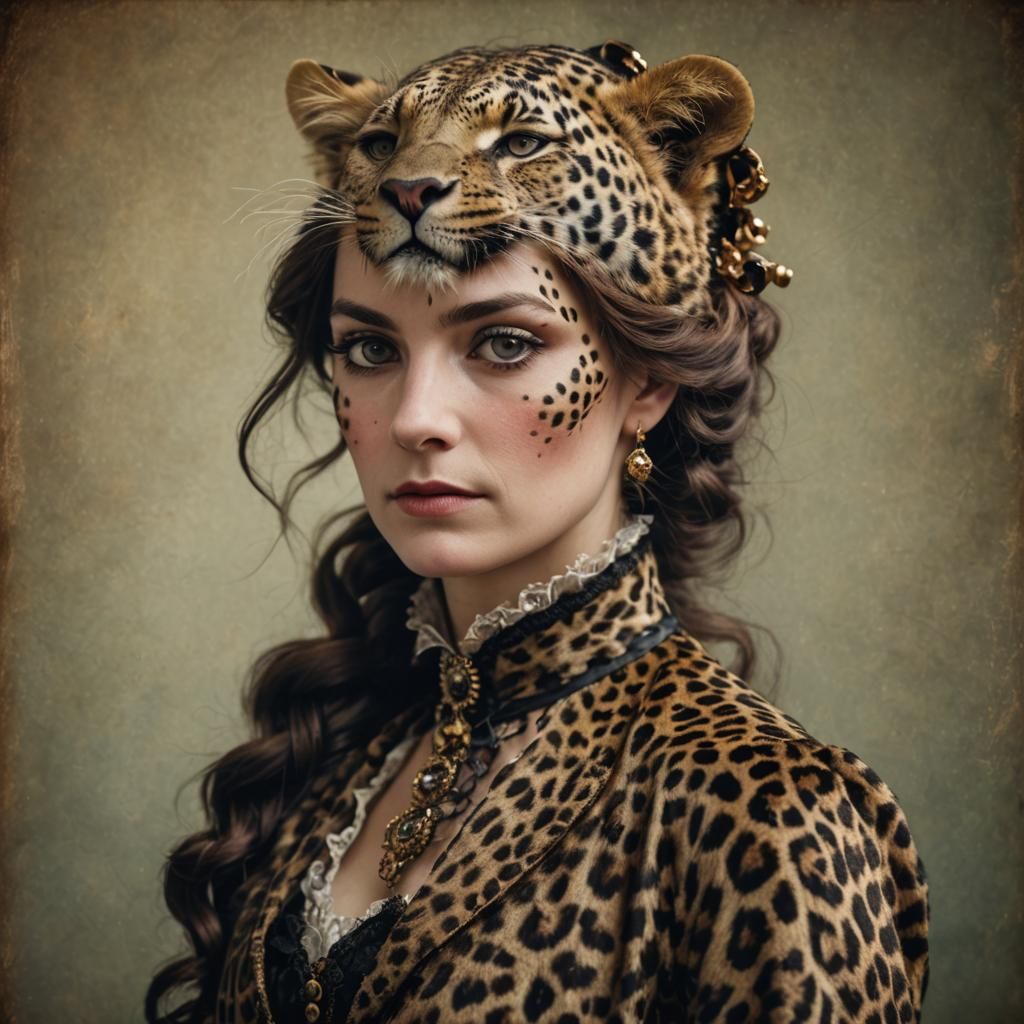 Victorian Woman's Feline Metamorphosis in Natural Light