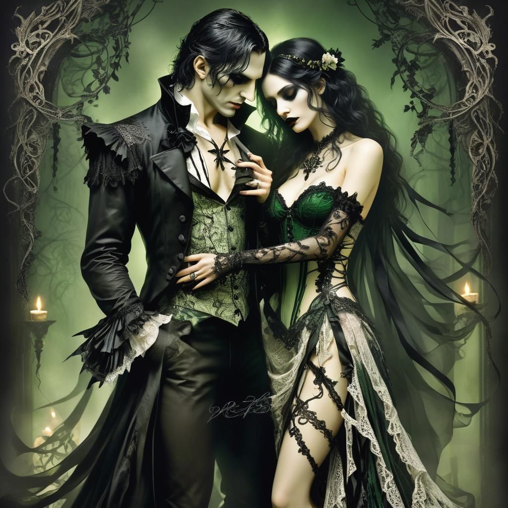 Gothic Vampire Couple in Dark Finery