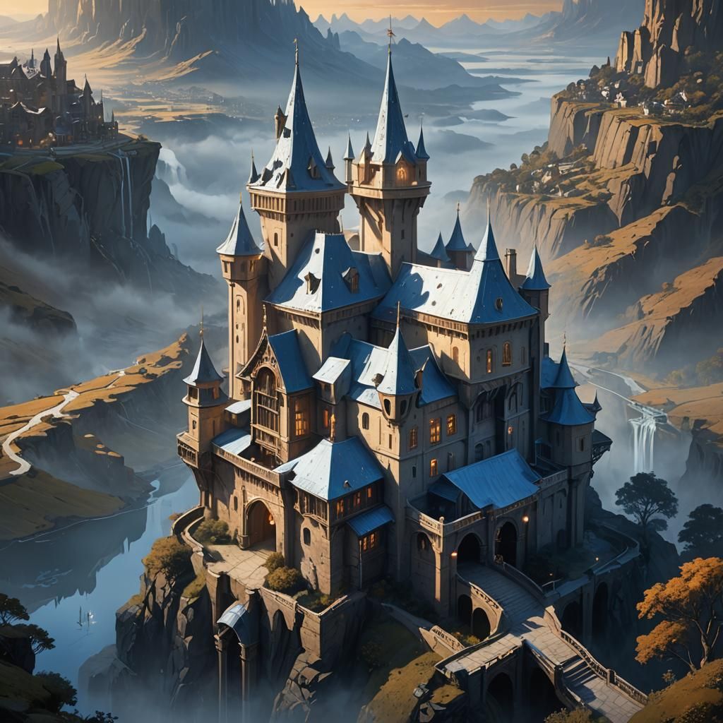Fortified House in Misty Landscape: Fantasy Concept Art