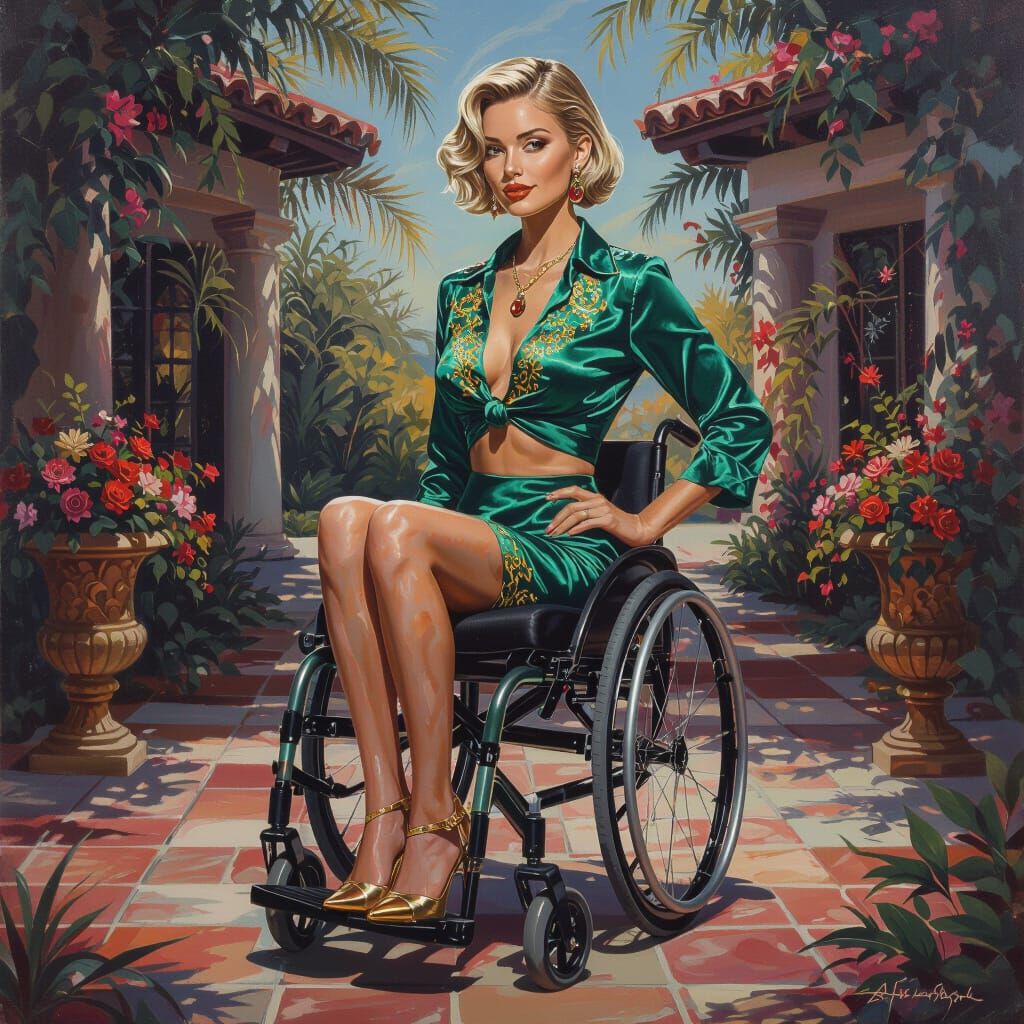 Paraplegic Woman in Emerald Skirt, Ottoman Mansion Patio