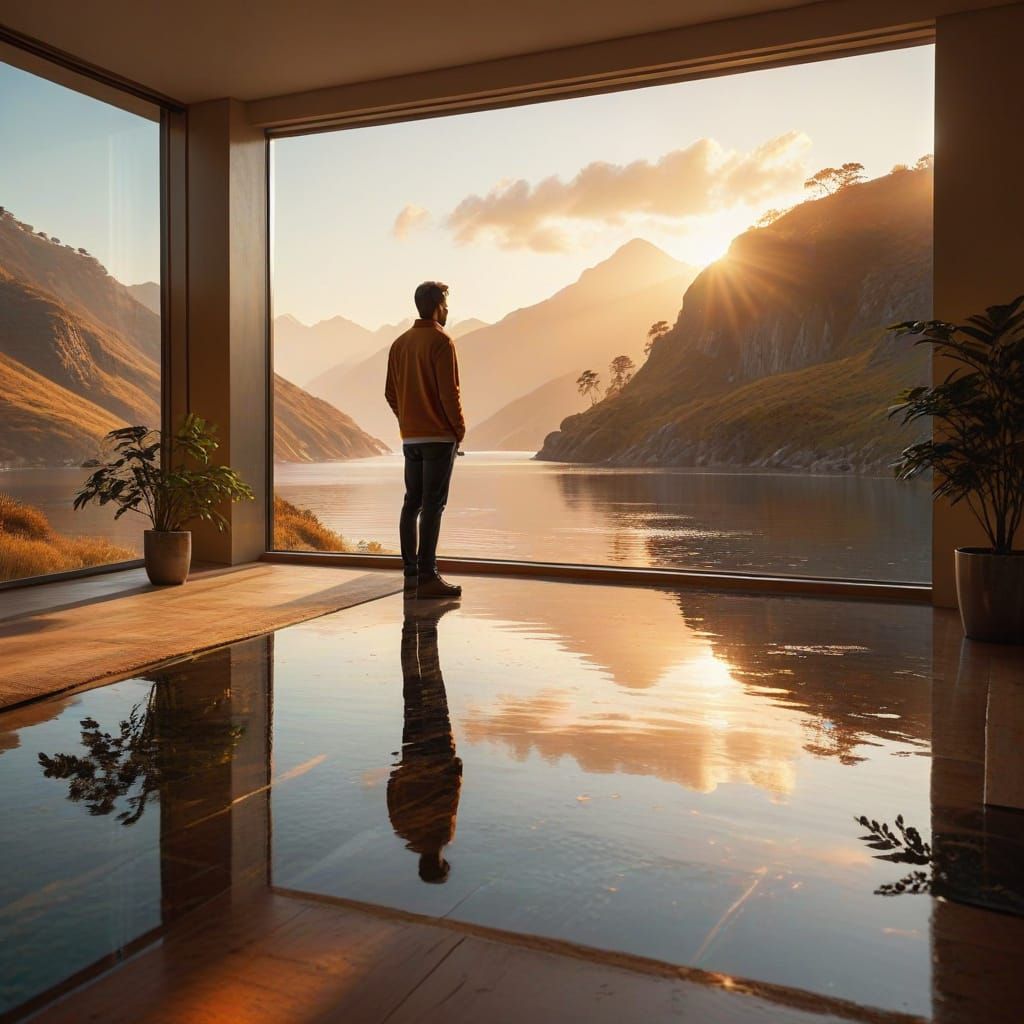 Hyperrealistic Room with Sunset Ocean View