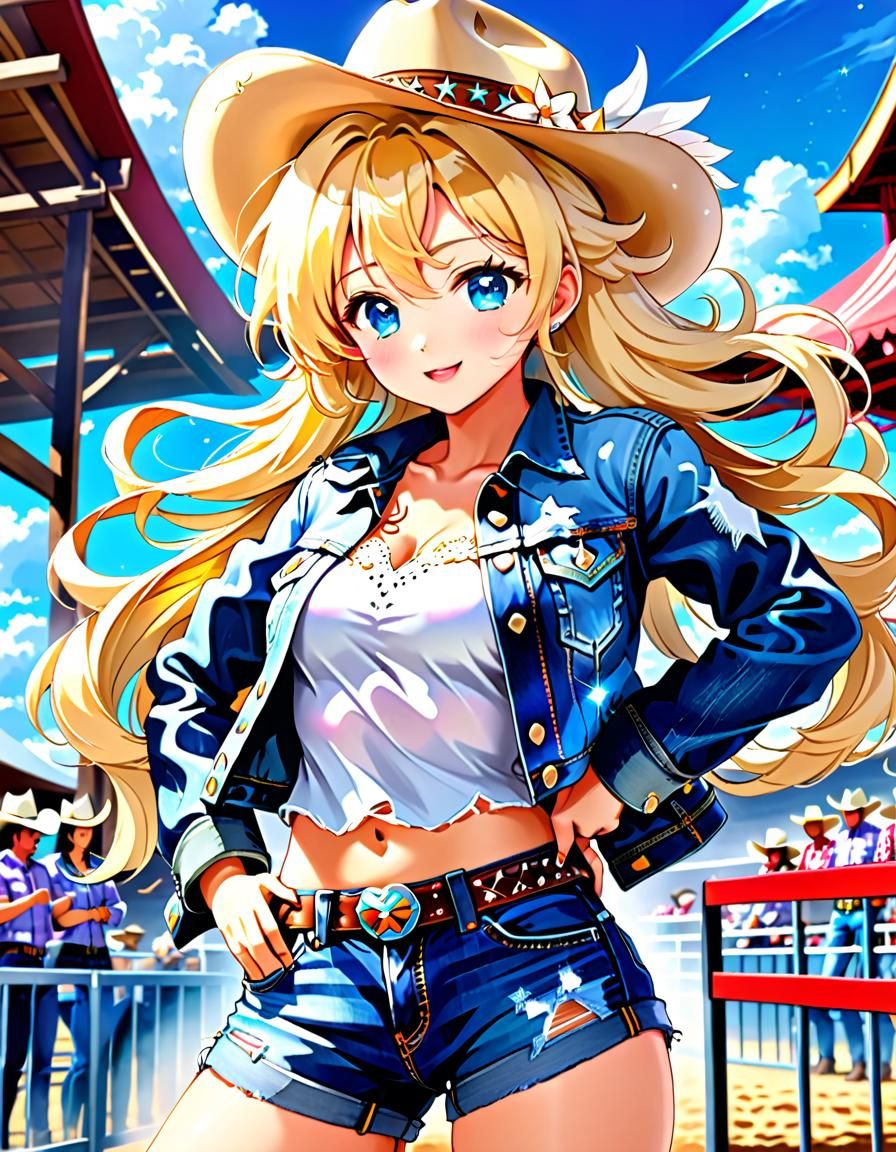 Anime Cowgirl Angel at the Rodeo in Manga Style