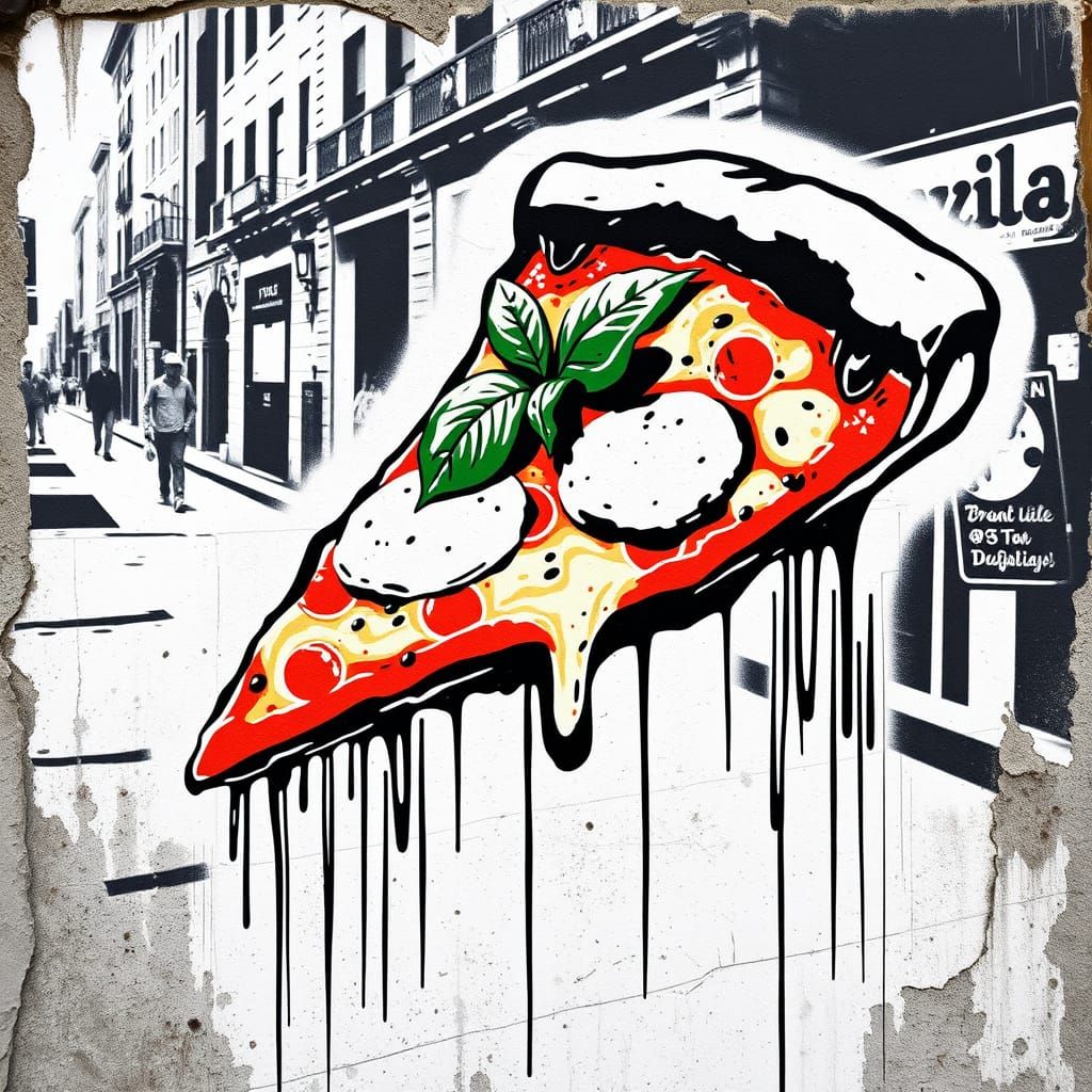 Pizza Slice Art in Banksy Style