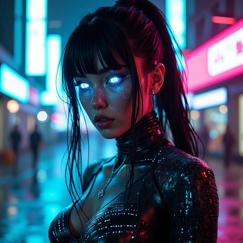 Cyberpunk Goddess in Neon Blue