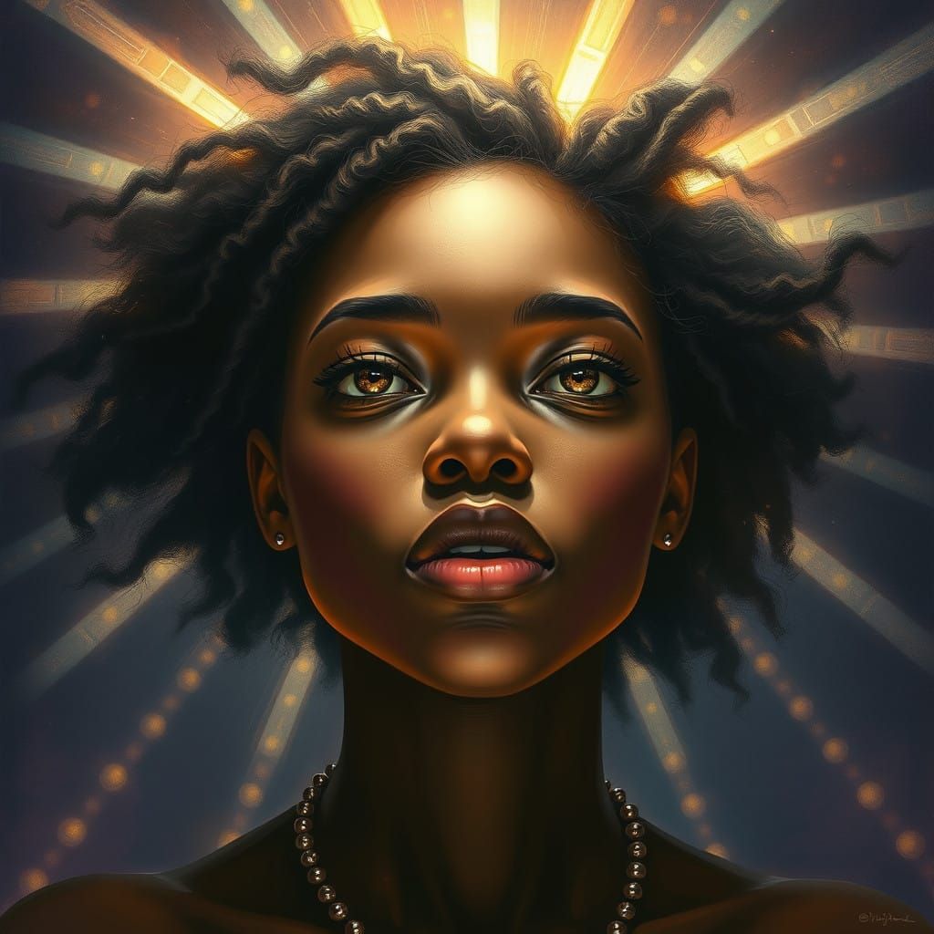 Mystical African-American Woman Radiates Elegance in Dreamli...