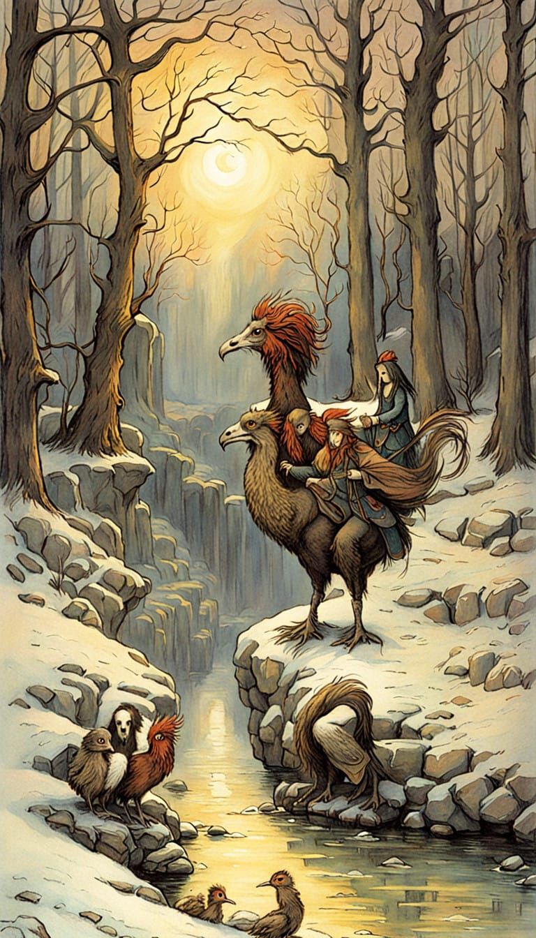 Dodos in Whimsical Winter Wonderland