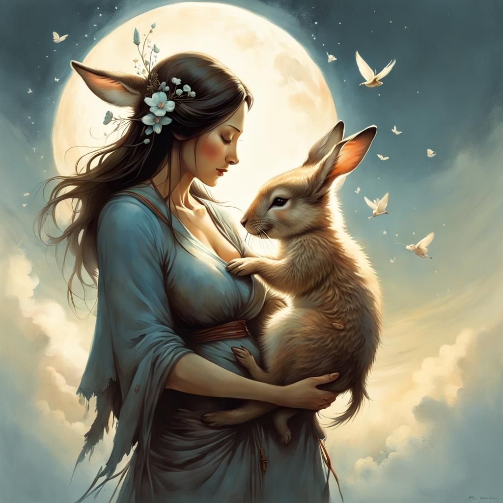 Mother and Child: Heartwarming Surrealist Illustration