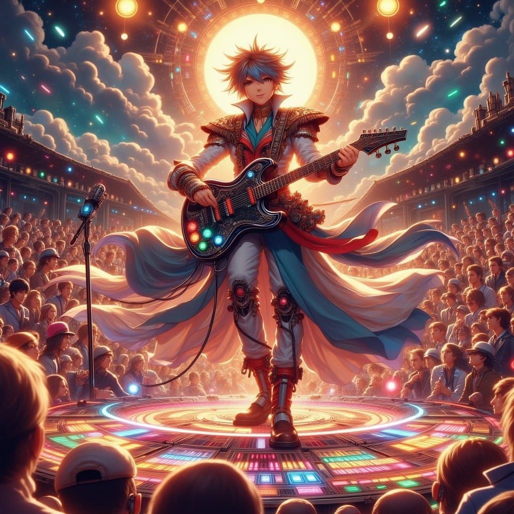 Anime Idol Performs on Stage in Vibrant Studio Ghibli Style