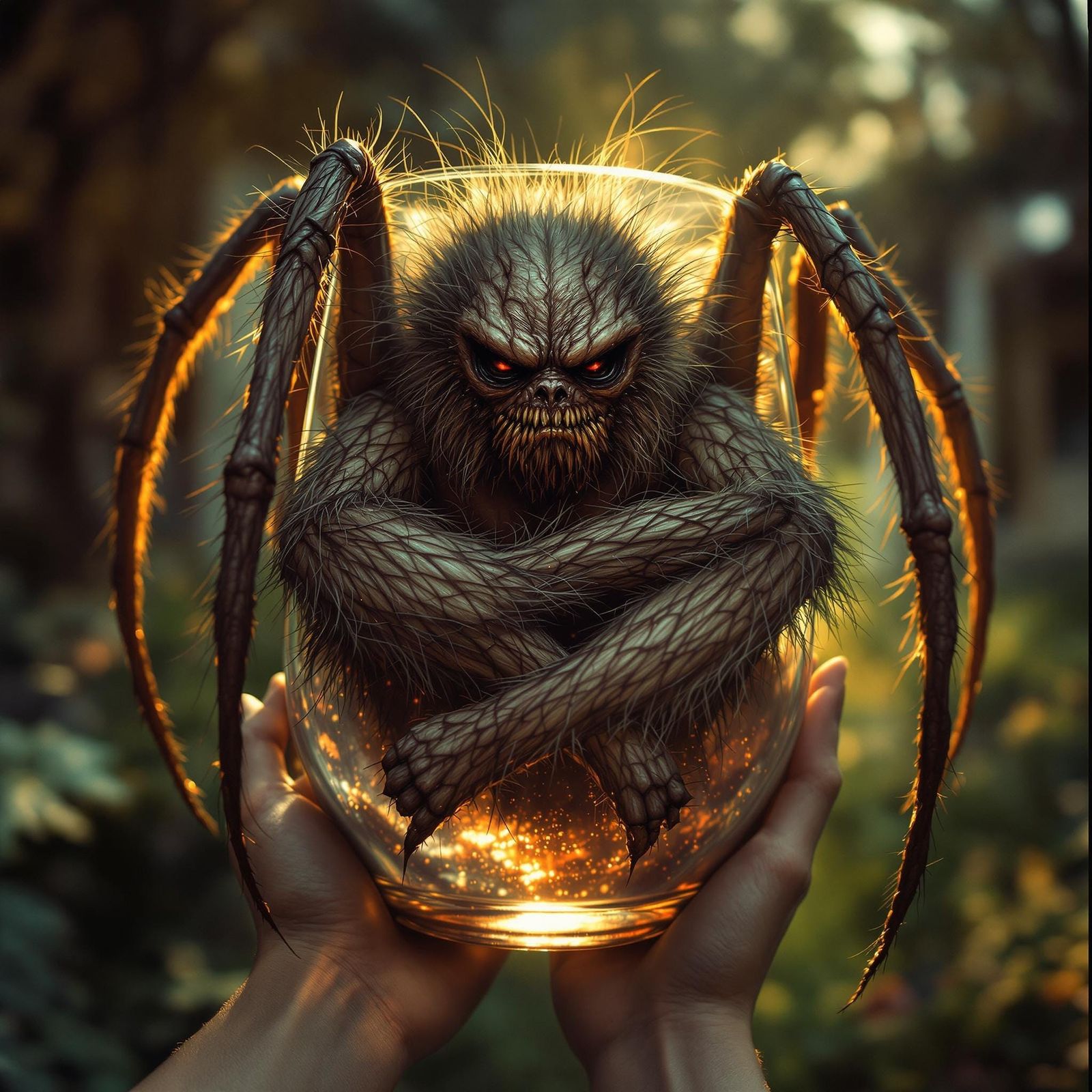 Offended Spider Creature in Garden: Neo-Traditional Style