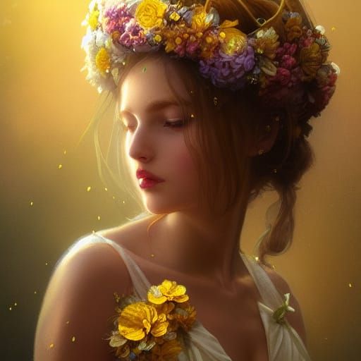 Mustard Fairy Portrait in Art Nouveau Style