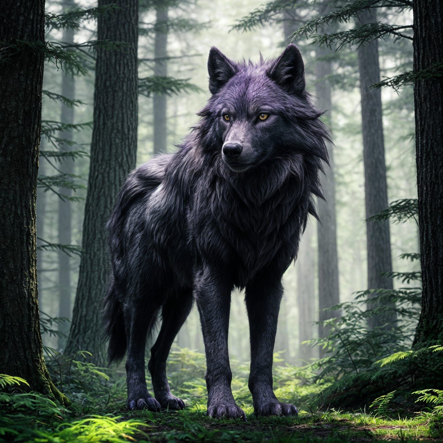 Majestic Anime-Style Wolf Goddess in a Forest Glade