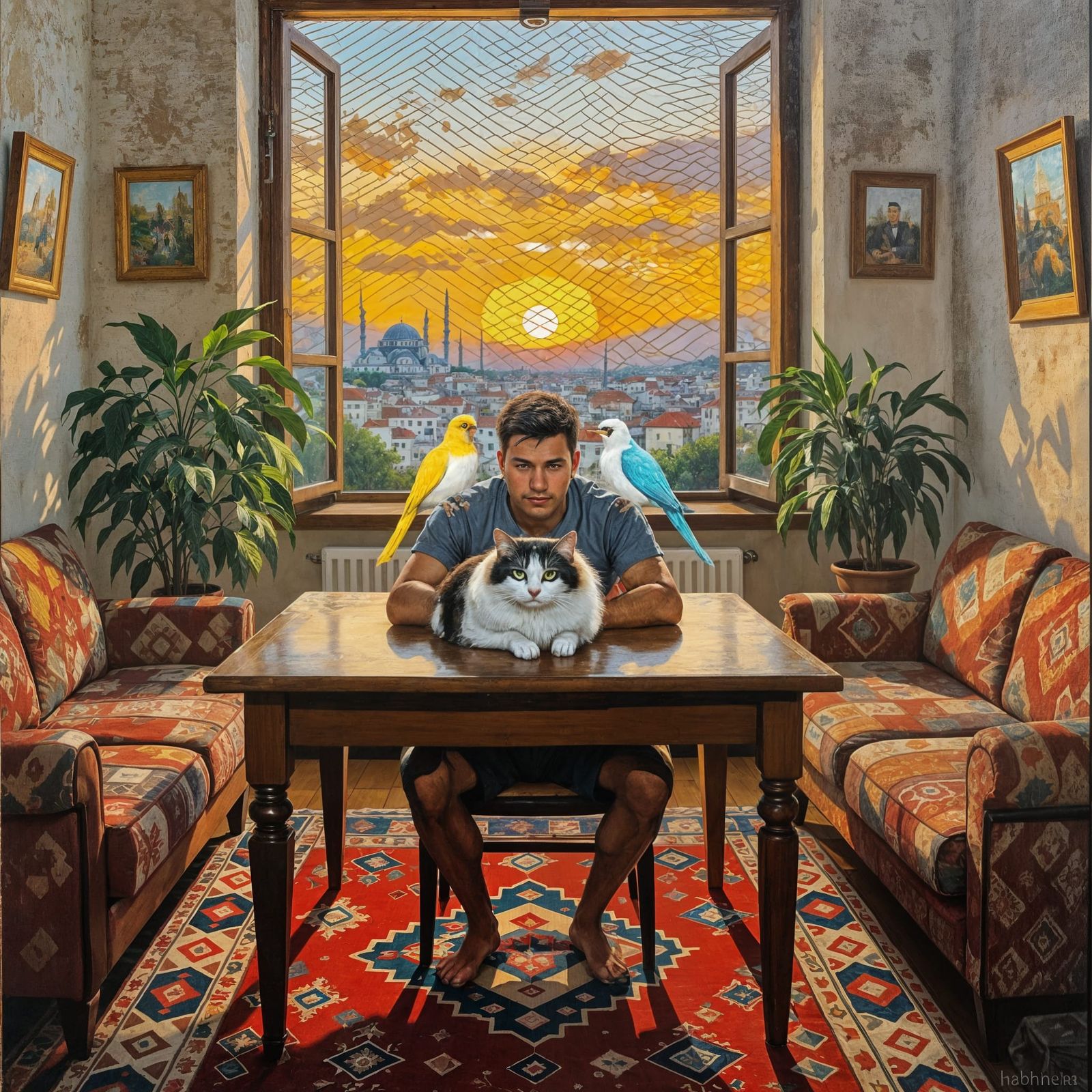 Hiding from Earthquake: Turkish Apartment in Oil Painting