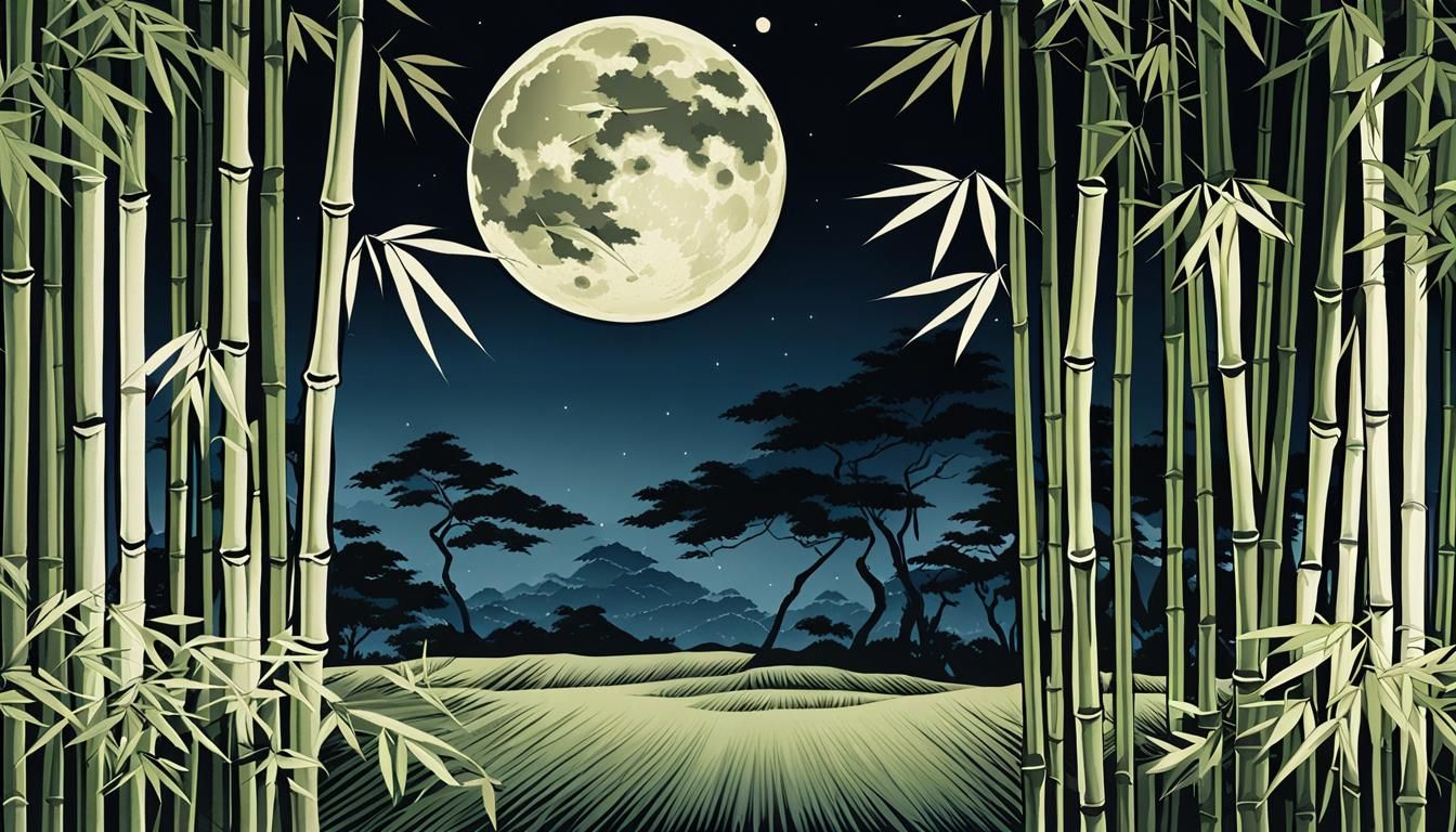 Bamboo Grove at Night, in Ukiyo-e Style