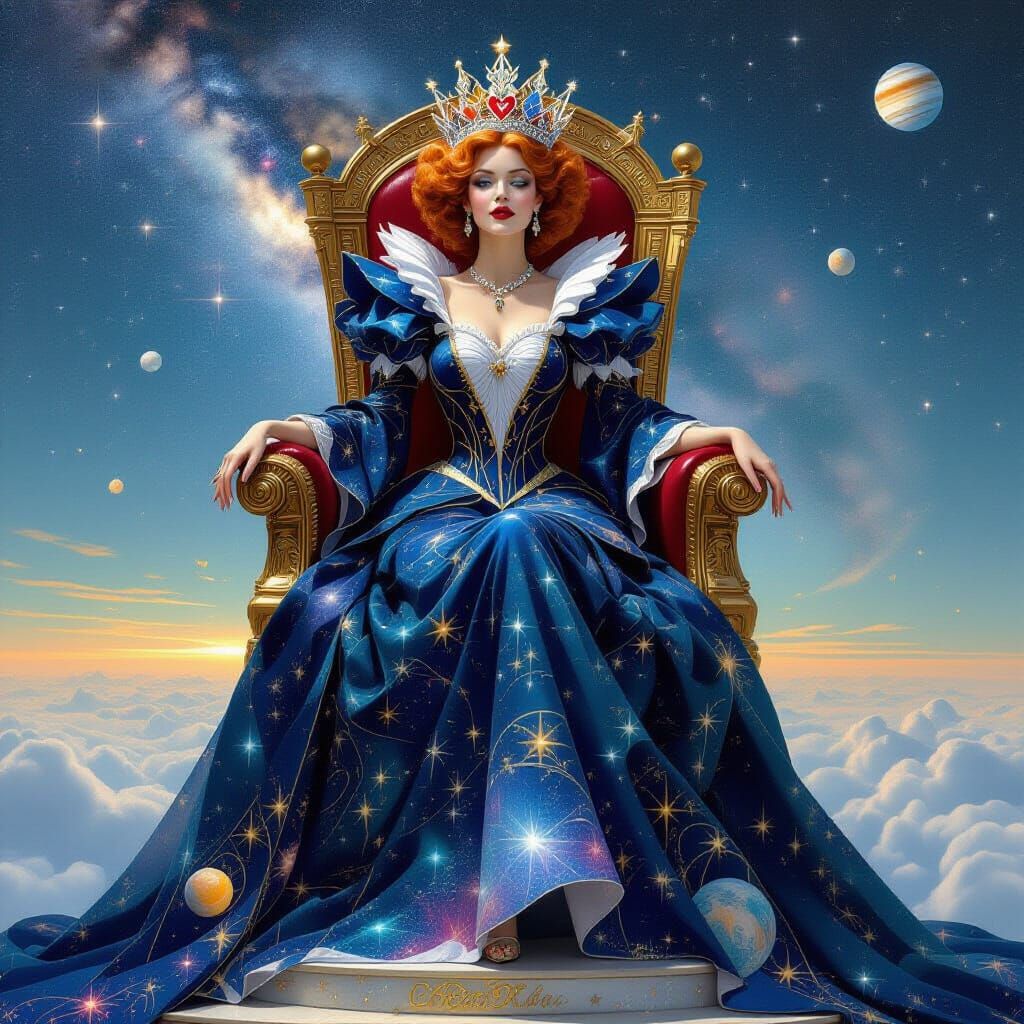 Celestial Queen of Hearts Overlooking Galaxy