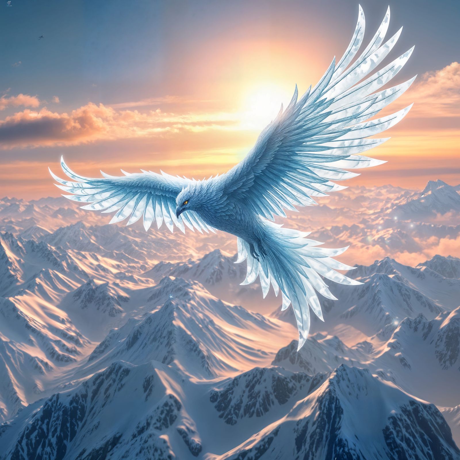 Majestic Ice Phoenix Soaring: Ethereal Anime Art