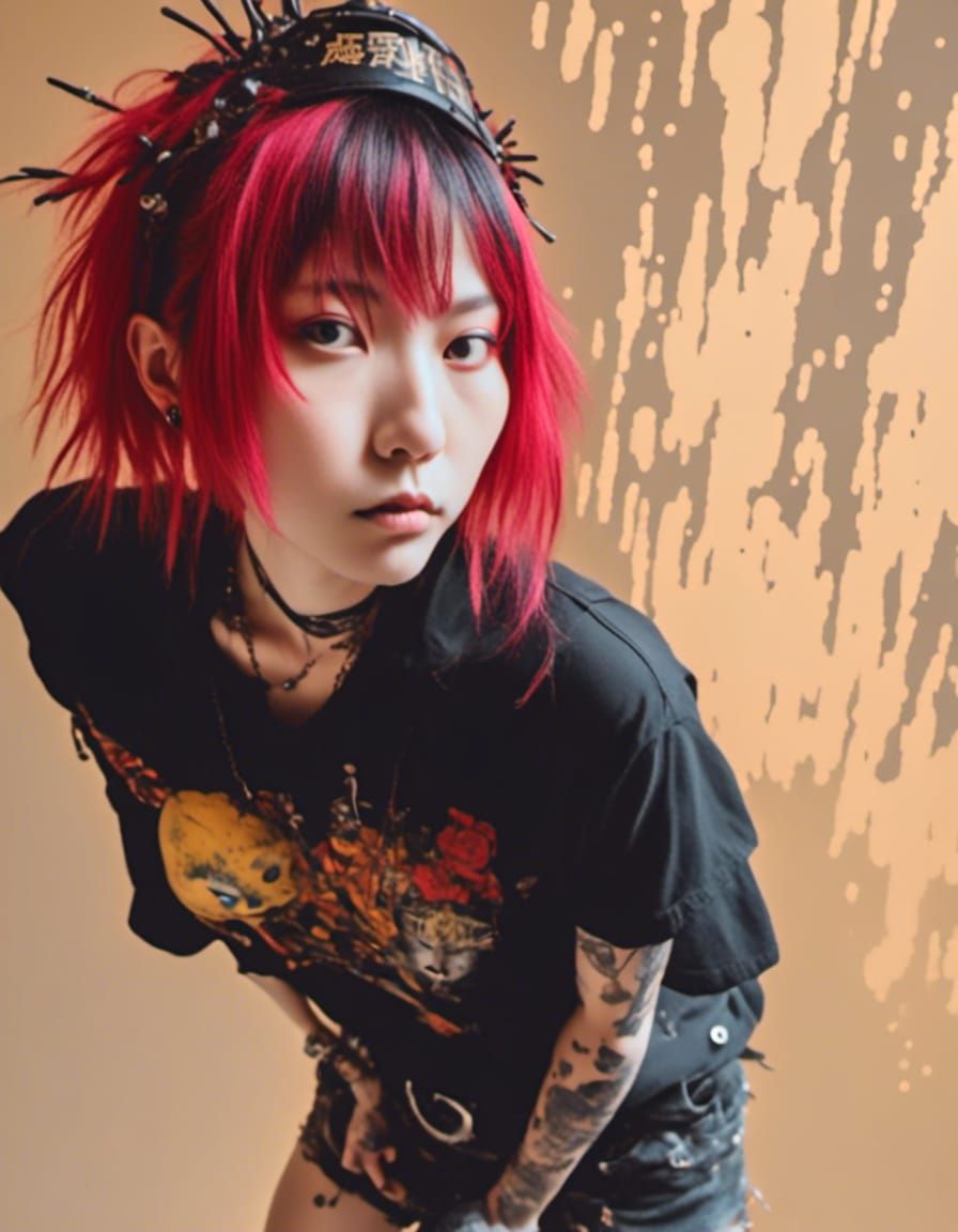 Japanese Punk Girl with Creepy Lora Aesthetic