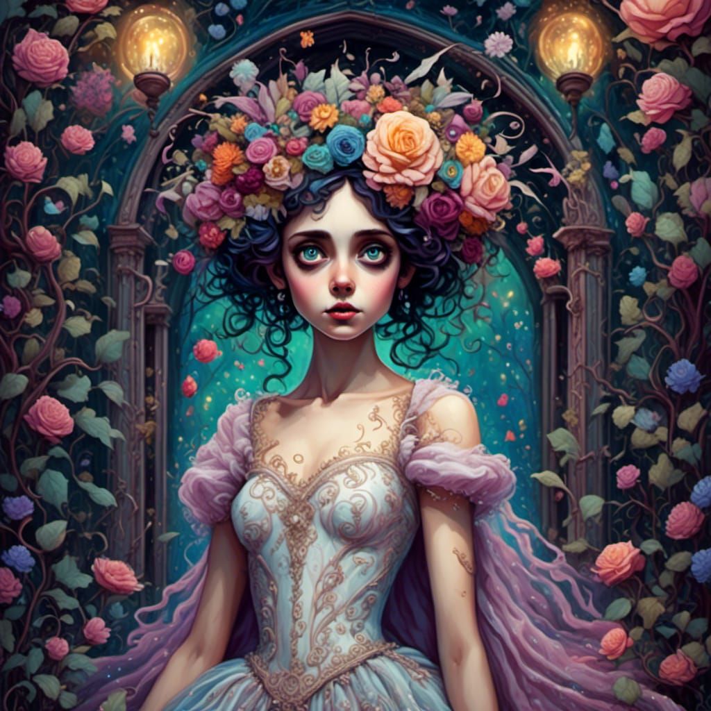 Whimsical Bride Portrait in Burtonesque Style