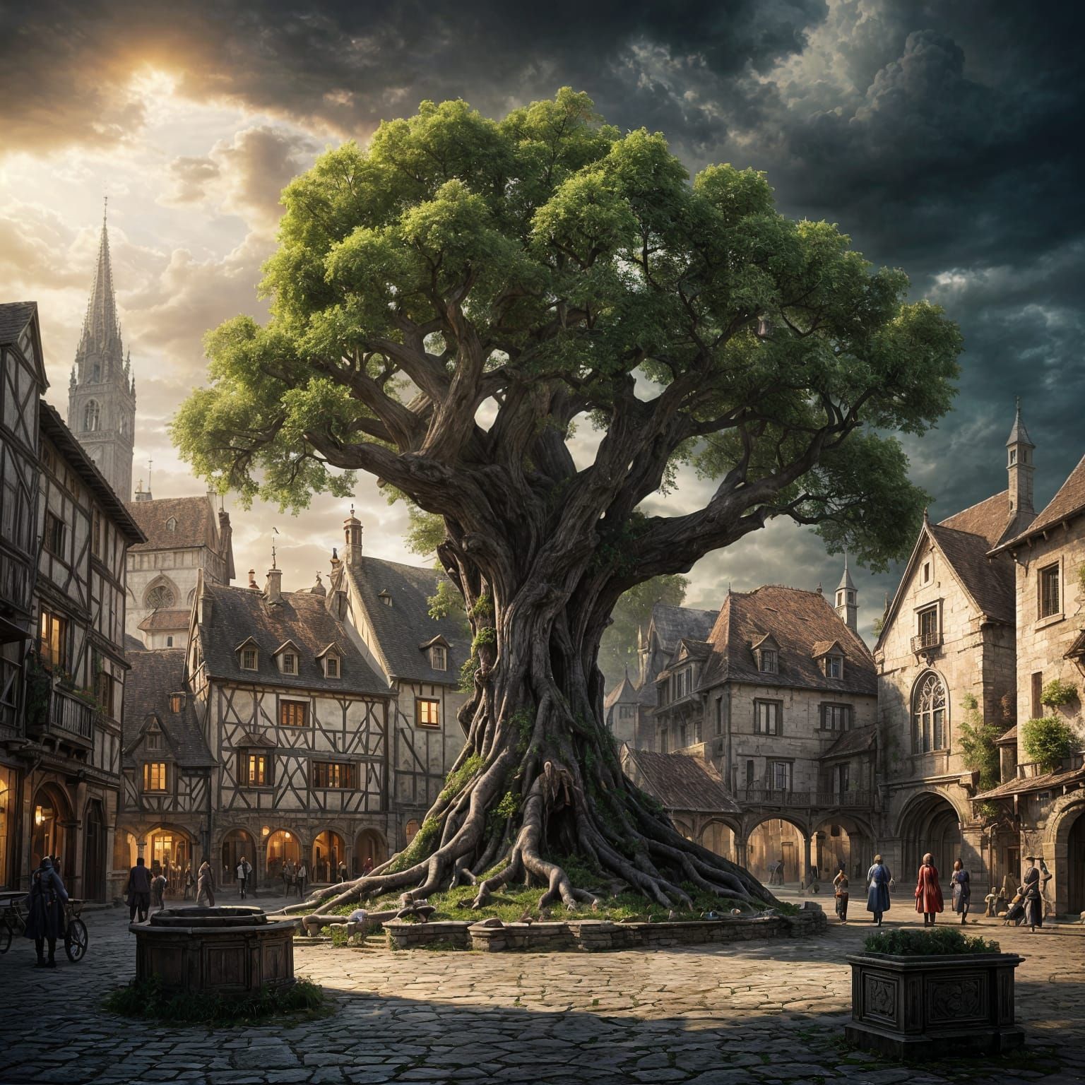 Dark Fantasy Village Square in Medieval France