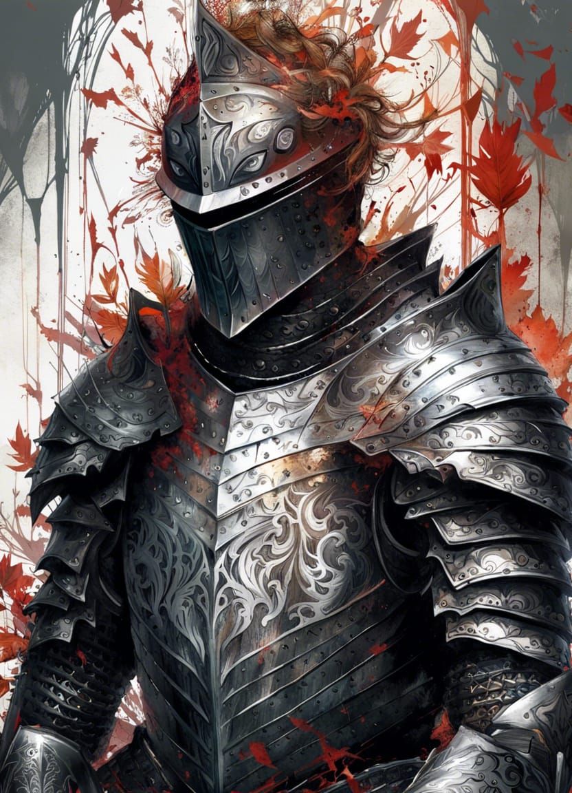 Detailed Knight in Black Armor Digital Painting