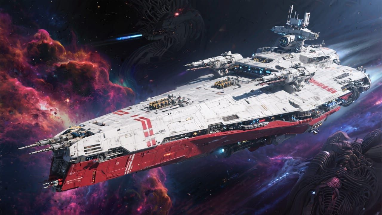 Futuristic Space Battle Cruiser in Retro-Futuristic Style