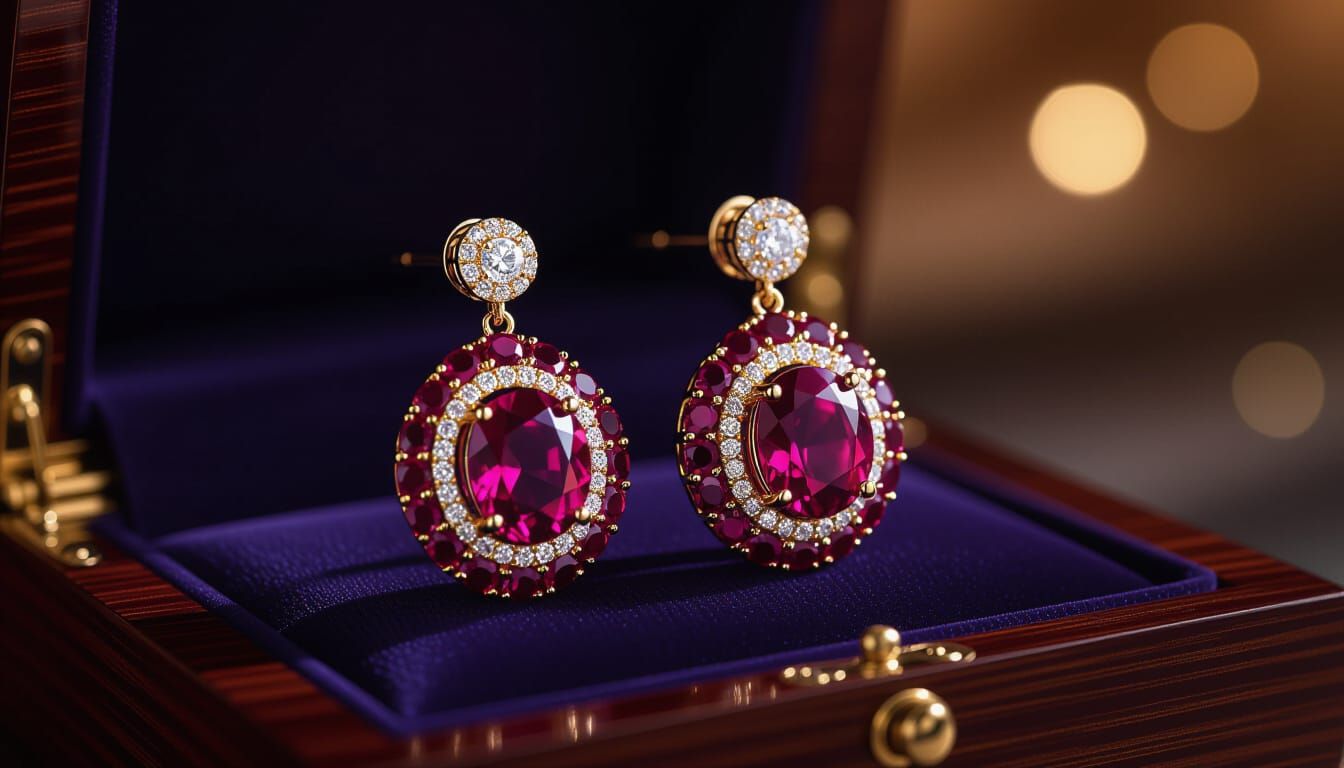 Regal Ruby and Diamond Earring in 3D Style