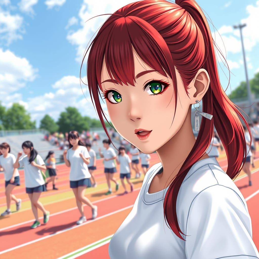 Hyper-Realistic Anime Girl at Sports Day