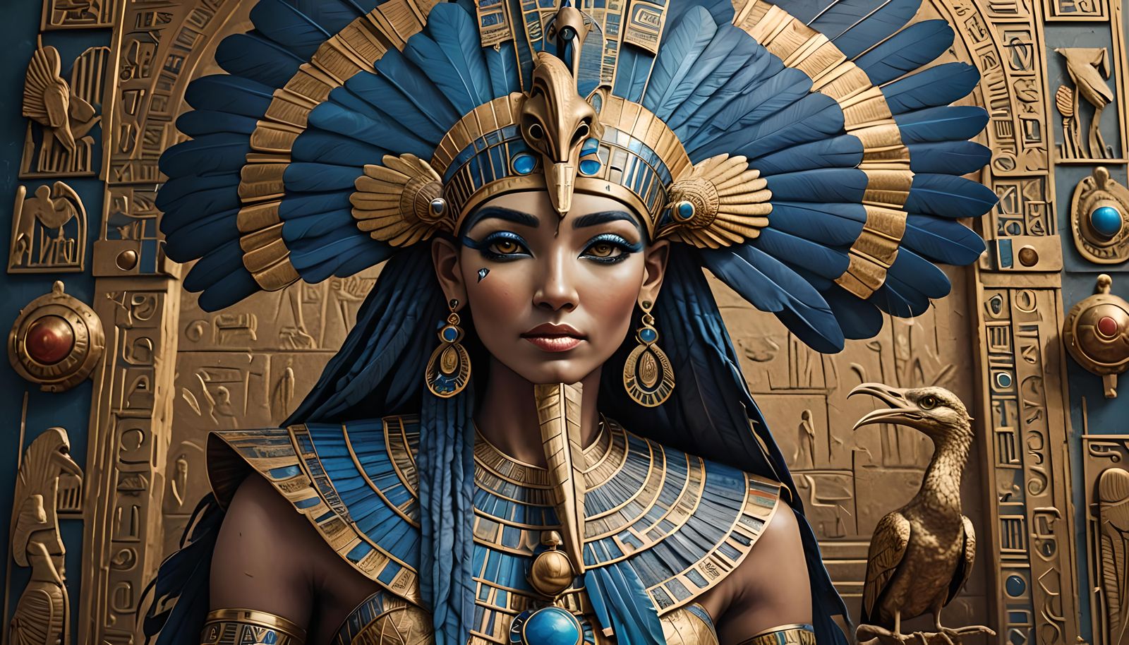 Egyptian God Bennu with Stork Head in HDR