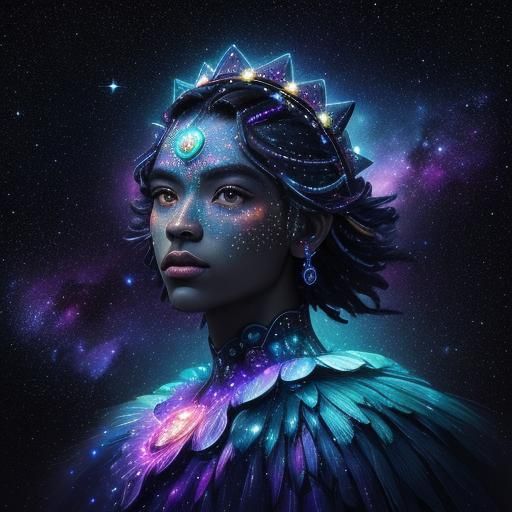 Aztec Star Girl in Deep Space: Digital Art