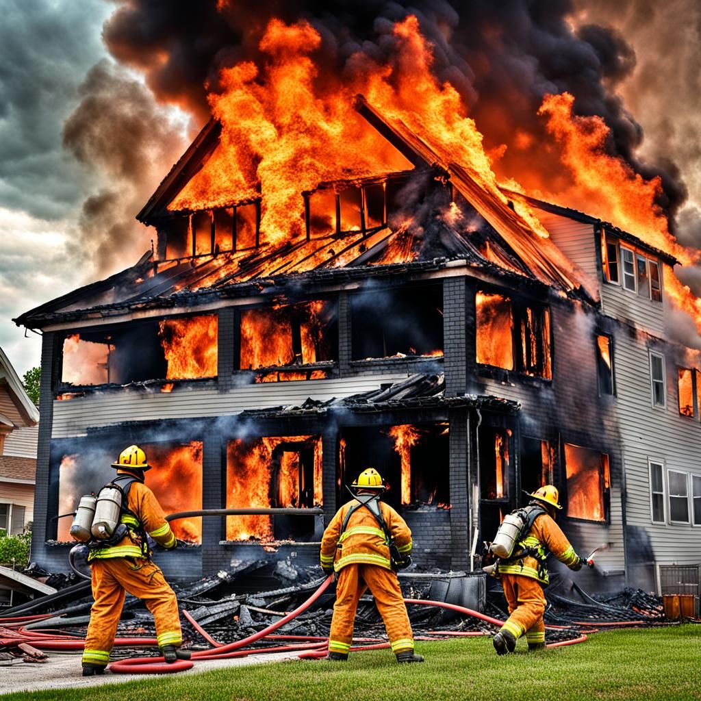 Firemen Battle Blaze in Hyperrealistic Detail