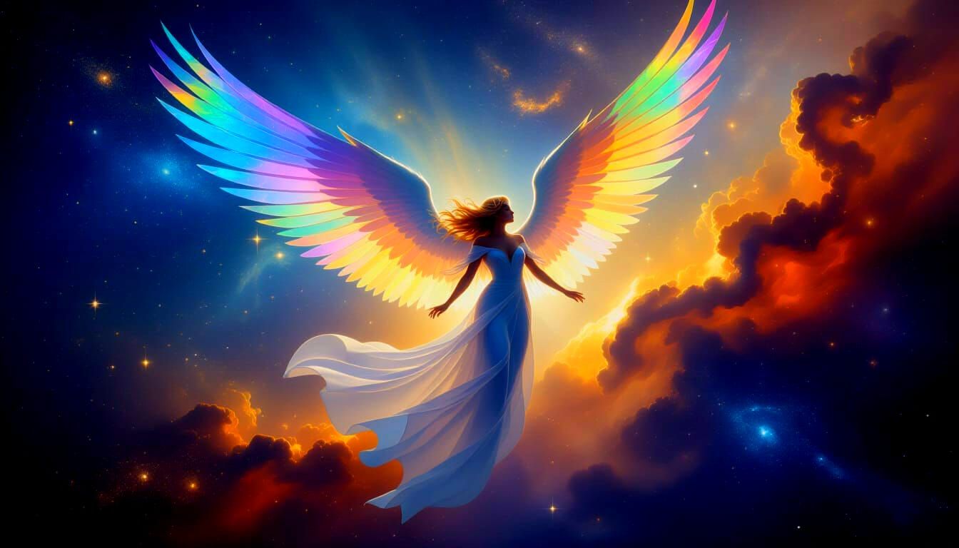 Celestial Angel Soaring Through Cosmic Universe