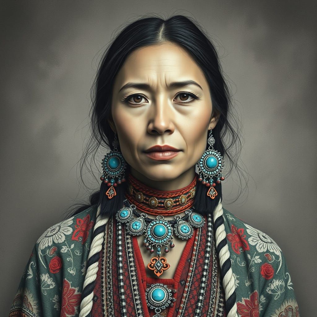 Native American Woman Portrait in Surreal Celestial Style